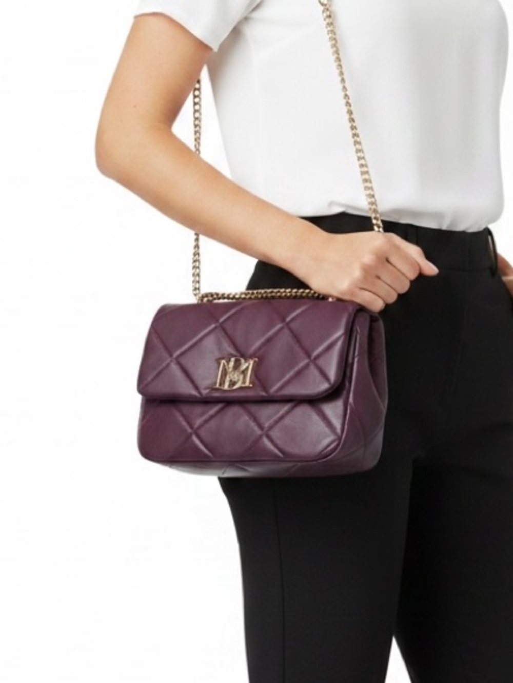Badgley Mischka NWT Quilted Plum Shoulder Bag with Gold Chain